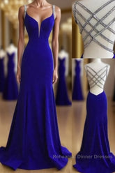 Sexy Mermaid Spaghetti Straps Royal Blue Long With Beading Sexy Semi Formal Dress